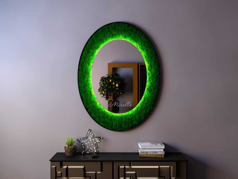 Зеркало Orero Extra 750*900 интерьерная подсветка 6000 К (холодный), сенсор движения, с мхом