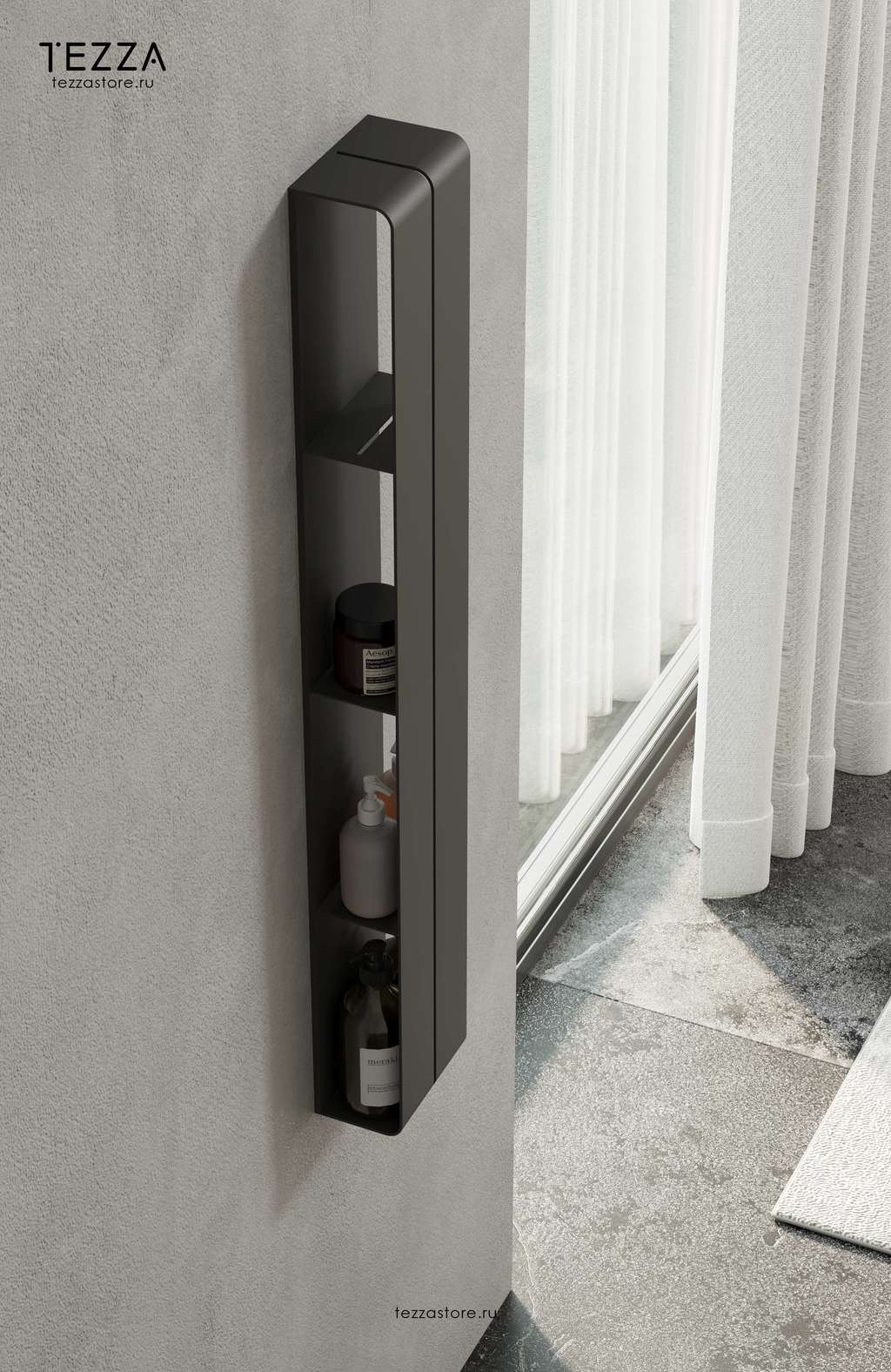 Полка Tezza Invis Flex 100/15 см, вертикальная, цвет черный, нержавеющая сталь