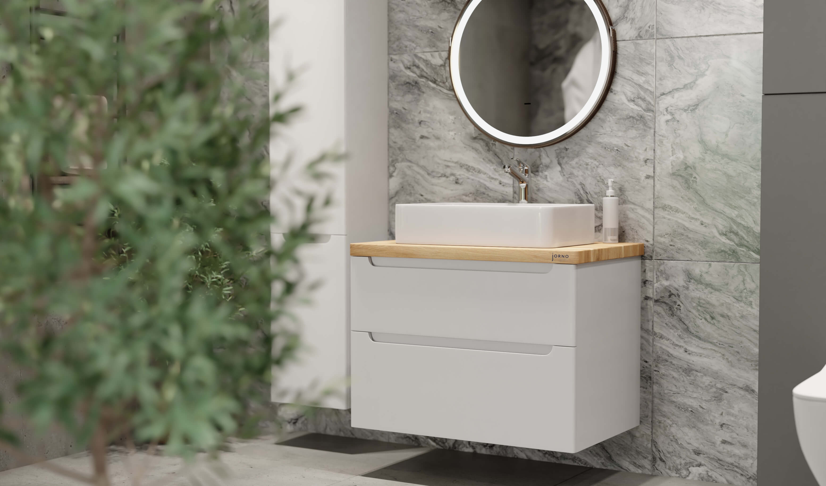 Тумба Wood 80 подвесная белая + столешница Wood 80 светлая Wood.06.80/LW