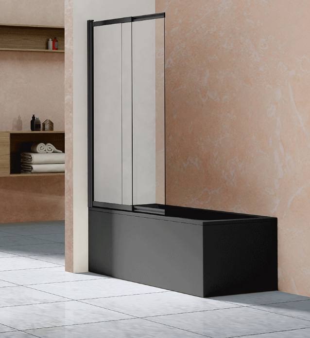 Душевая шторка на ванну VSB-1E100CLB, 1000*1450, матовый черный, стекло прозрачное