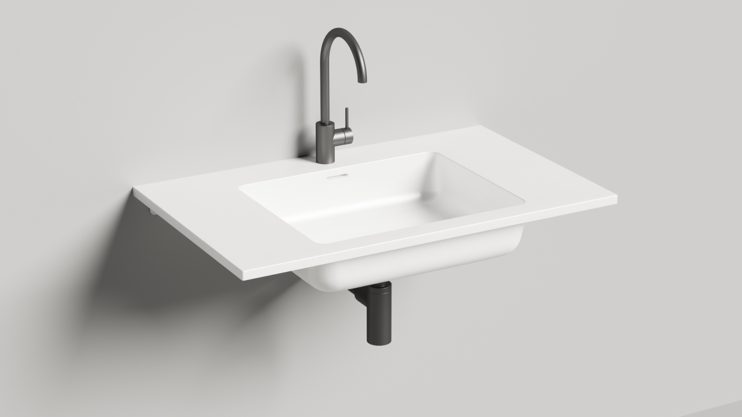 Раковина S-Stone Onda 800х500 матовая (с отв.под смес+кругл.слив)/ДК белый		