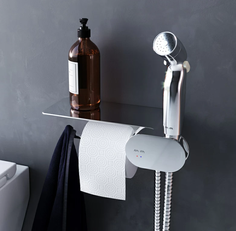 F0202600 Like, гигиенический набор со смесителем для душа с полкой, хром, AM.PM