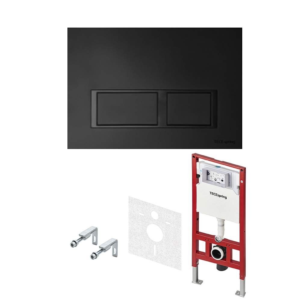 Комплект для установки подвесного унитаза TECEspring, арт. S401204, прямоуг. кнопка матовая чёрная