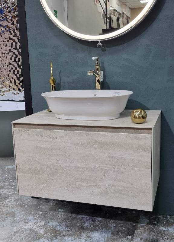 Тумба Scala подв. с 1м ящ, со столеш. из керамогр., 80х49,8х45 B41 travertino beige, с отверст.