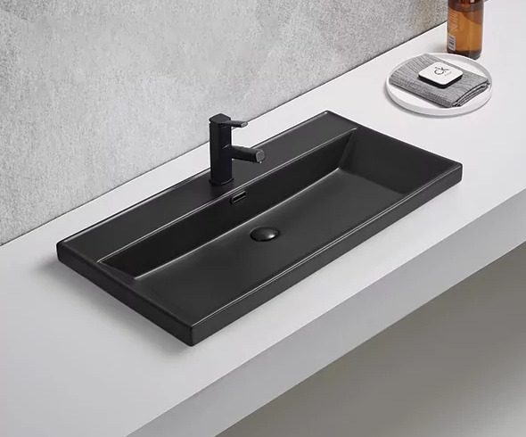 Встраиваемая сверху черная матовая раковина для ванной Gid Bm5580s 810*465*150